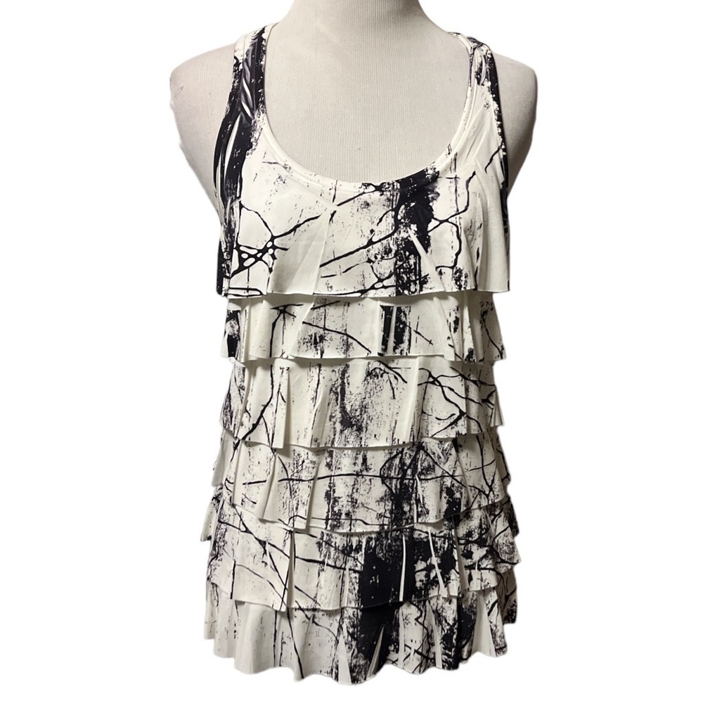 Super soft and comfy racerback tank with cascading layers, printed